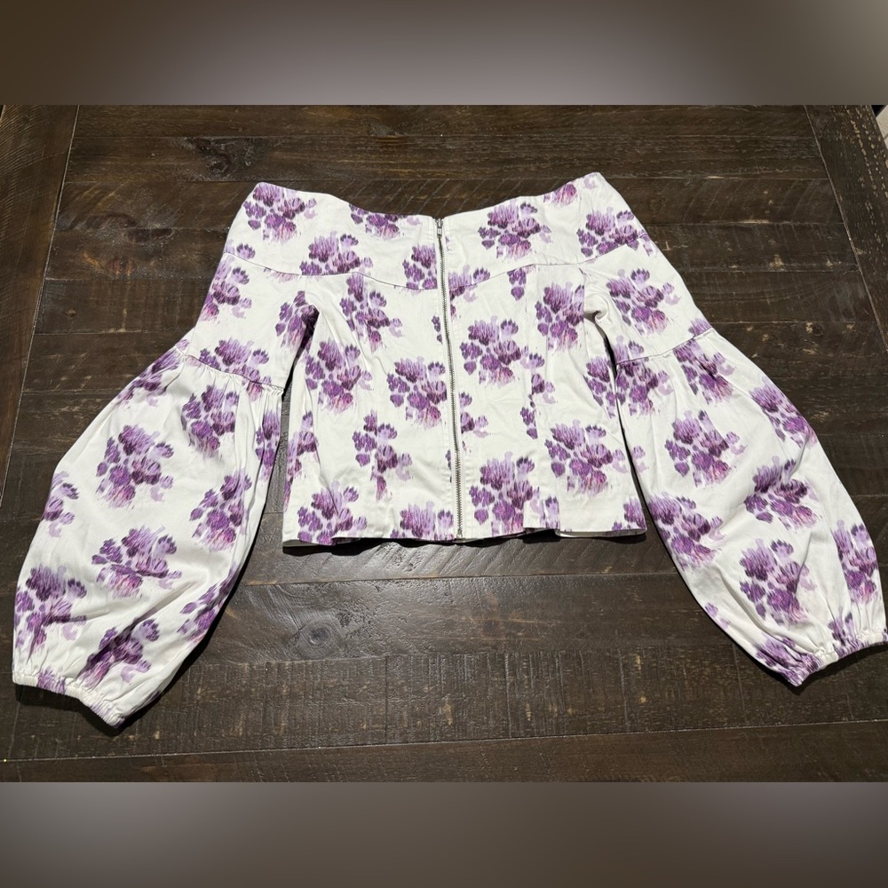 AMUR Shanae White Purple Watercolor Off The Shoulder Top Sz Small - Picture 8 of 15